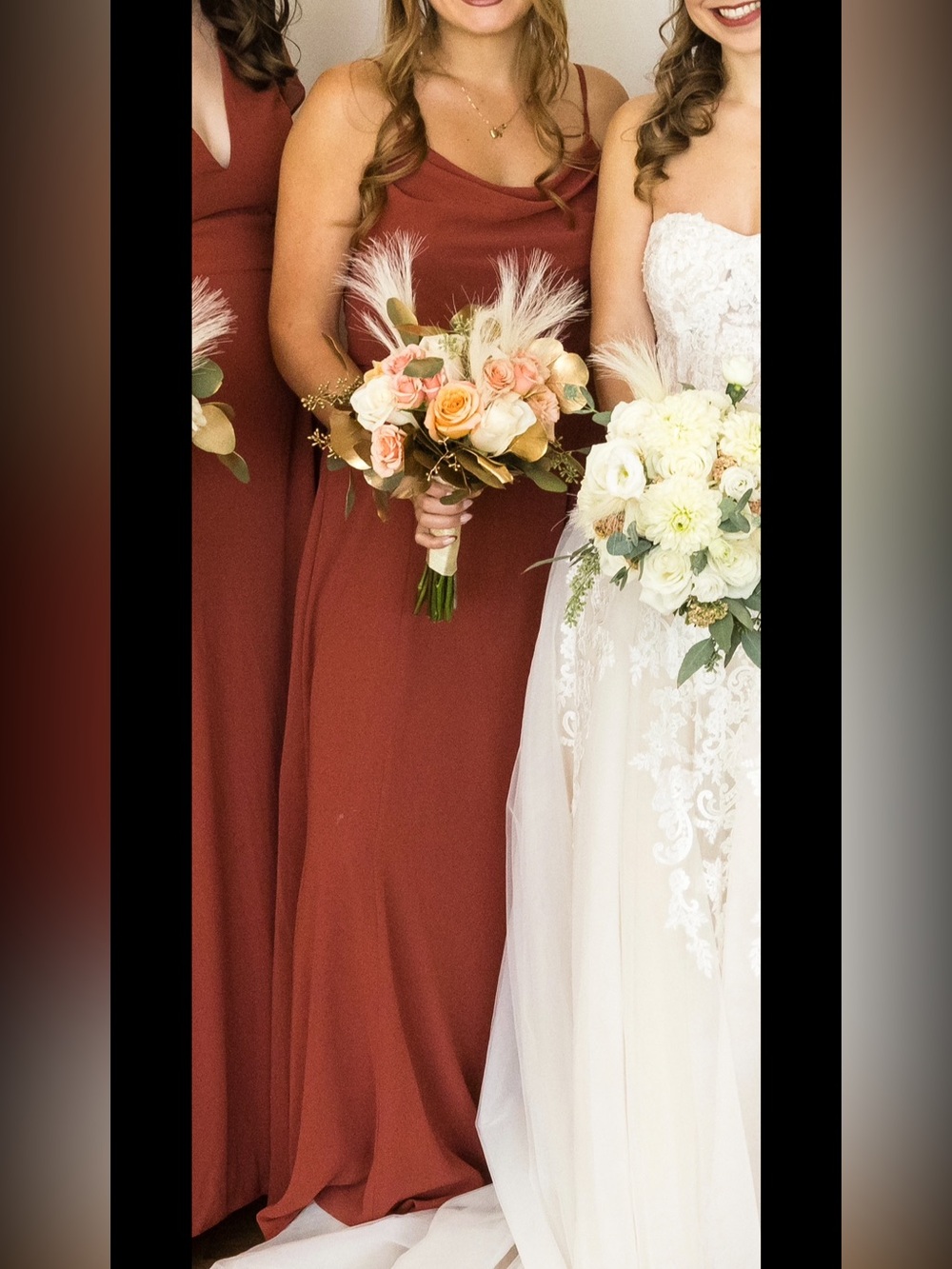 David’s Bridal cowl neck bridesmaid dress cinnamon size 6